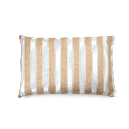 Maora Stripe Linen Pillow Sham, beige and white striped Belgian linen, rectangular.