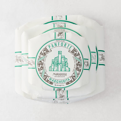 Set of 3 Marabissi Margherita Panforte, white Italian almond and candied fruit cakes with green labels.