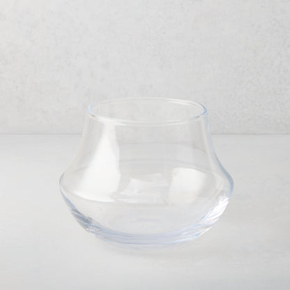 Clear, mouth-blown glass Mario vase, 5.5"W x 7.1"H, with a traditional silhouette.