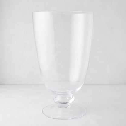 Large Mayfair clear glass hurricane with clean lines and decorative base.
