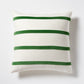 22" square ivory linen pillow with horizontal meadow green velvet stripes.