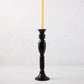Medium black lacquer Georgian candlestick, hand-carved beechwood, 13"H, with a cream taper candle.