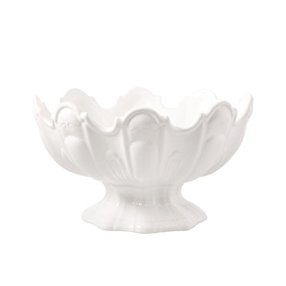 White ceramic scallop serve bowl, 13"Dia, with decorative base.