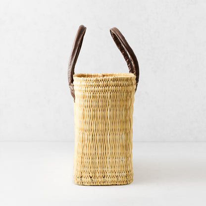 Medium Leather-Handled Woven Tote Bag