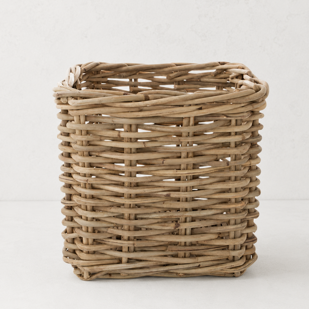 Medium Square Woven Wood Planter Basket