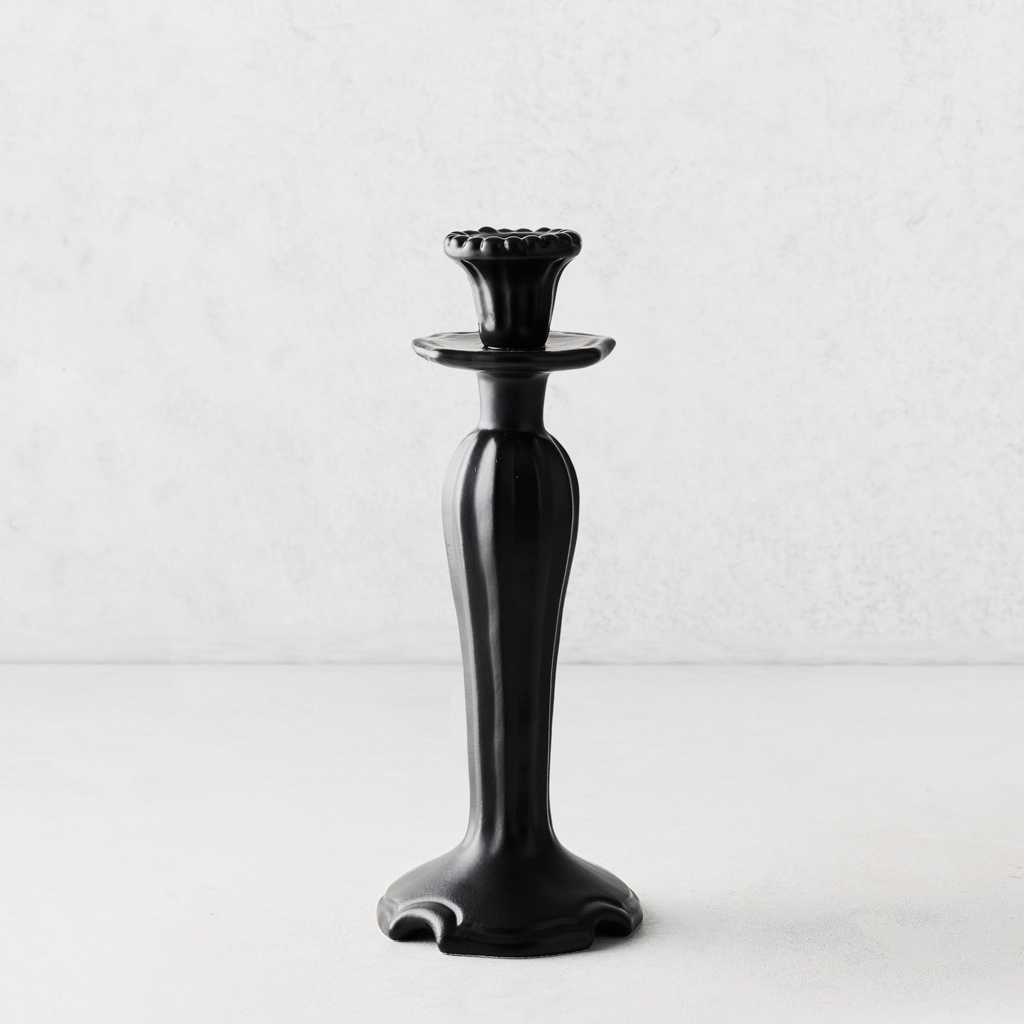 Medium Tosca Matte Black Ceramic Candlestick