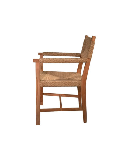 Megan Woven Arm Chair, natural cord seat and back, reclaimed teak frame, side view.