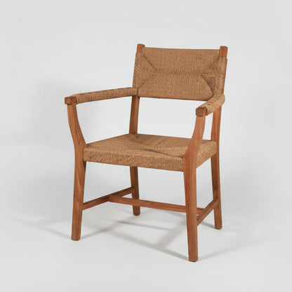 Megan Woven Arm Chair with natural cord seat and back, solid reclaimed teak frame.