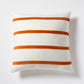 Melon Orange and Ivory Thin Velvet Stripe Pillow, 22" square, linen and velvet.