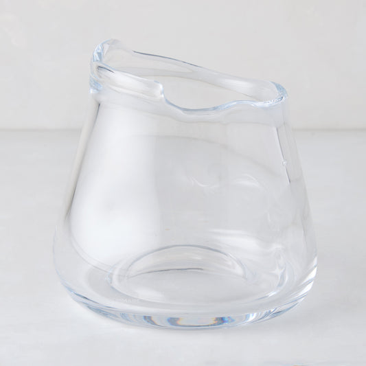 Clear, mouth-blown glass Mia Scissor-Cut Round Vase with an artisan-sheared, irregular rim.