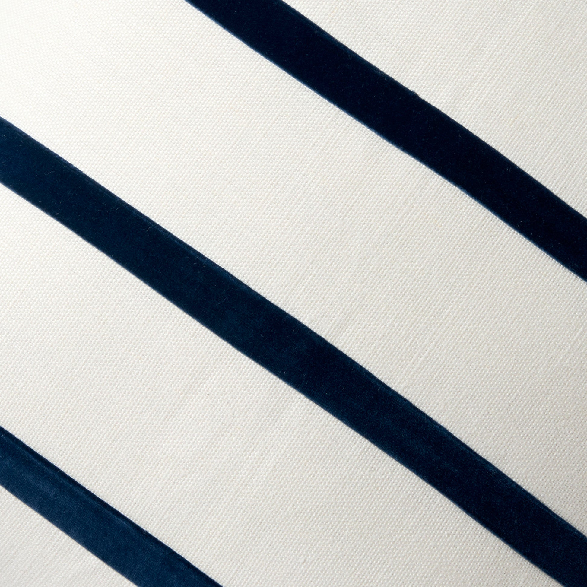 Midnight Blue Thin Velvet Stripe Ivory Pillow, 22" square Belgian linen and cotton velvet.