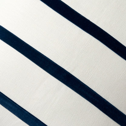 Midnight Blue Thin Velvet Stripe Ivory Pillow, 22" square Belgian linen and cotton velvet.