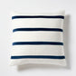 Ivory Belgian Linen pillow with three horizontal Midnight Blue velvet stripes.
