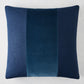 Midnight blue tonal wide velvet stripe and linen pillow, 22" square.