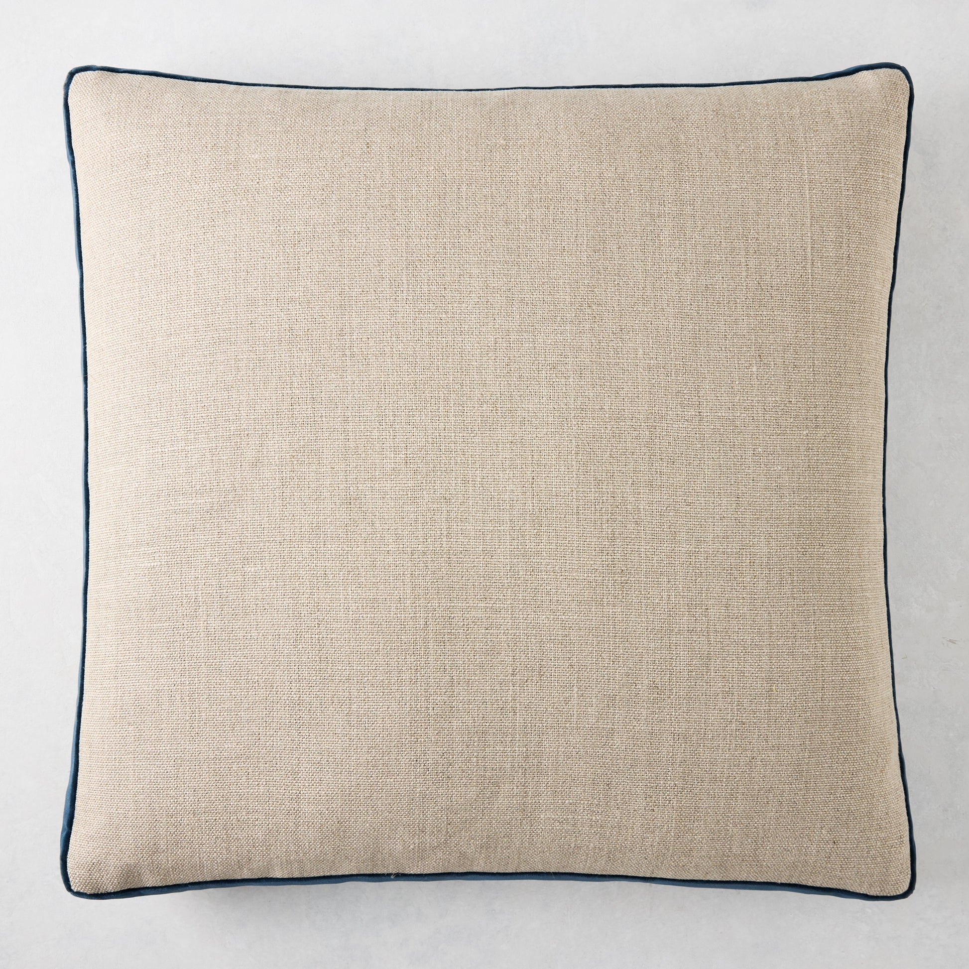 Hudson Grace Midnight Blue Velvet Gussetted and Linen Square Pillow, 20"L x 14"H.
