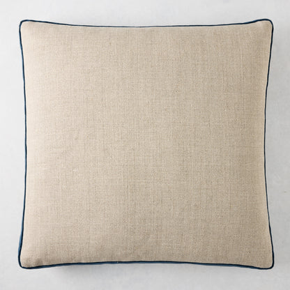 Hudson Grace Midnight Blue Velvet Gussetted and Linen Square Pillow, 20"L x 14"H.