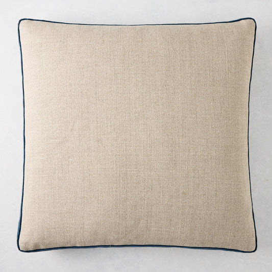 Hudson Grace Midnight Blue Velvet Gussetted and Linen Square Pillow, 20"L x 14"H.