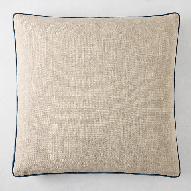 Hudson Grace Midnight Blue Velvet Gussetted and Linen Square Pillow, 20"L x 14"H.