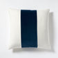 22" square Midnight Blue velvet and cream linen stripe pillow with hidden zipper.