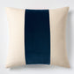 20x14 inch rectangular pillow with a central midnight blue velvet stripe on a beige Belgian linen background.