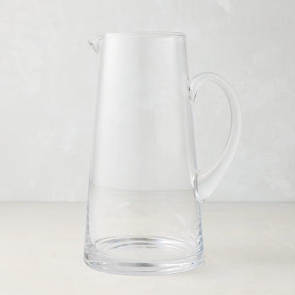 Midtown Tapered Glass Pitcher, clear, sleek design, with handle and spout.