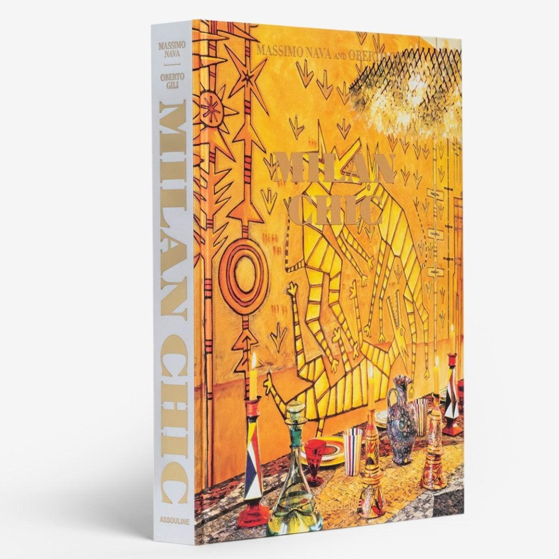 Milan Chic silk hardcover book with vibrant yellow abstract art cover and gold title.