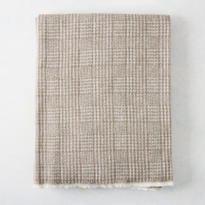 Mink brown Sutton Houndstooth throw blanket, 51"W x 67"L, cotton-acrylic blend with raw edge.