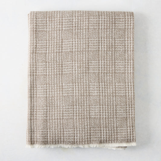 Mink brown Sutton Houndstooth throw blanket, 51"W x 67"L, cotton-acrylic blend with raw edge.