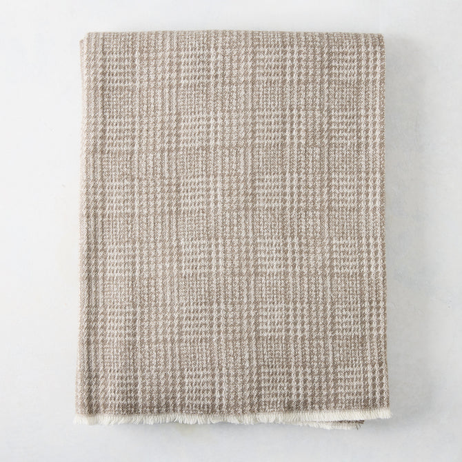 Mink brown Sutton Houndstooth throw blanket, 51"W x 67"L, cotton-acrylic blend with raw edge.