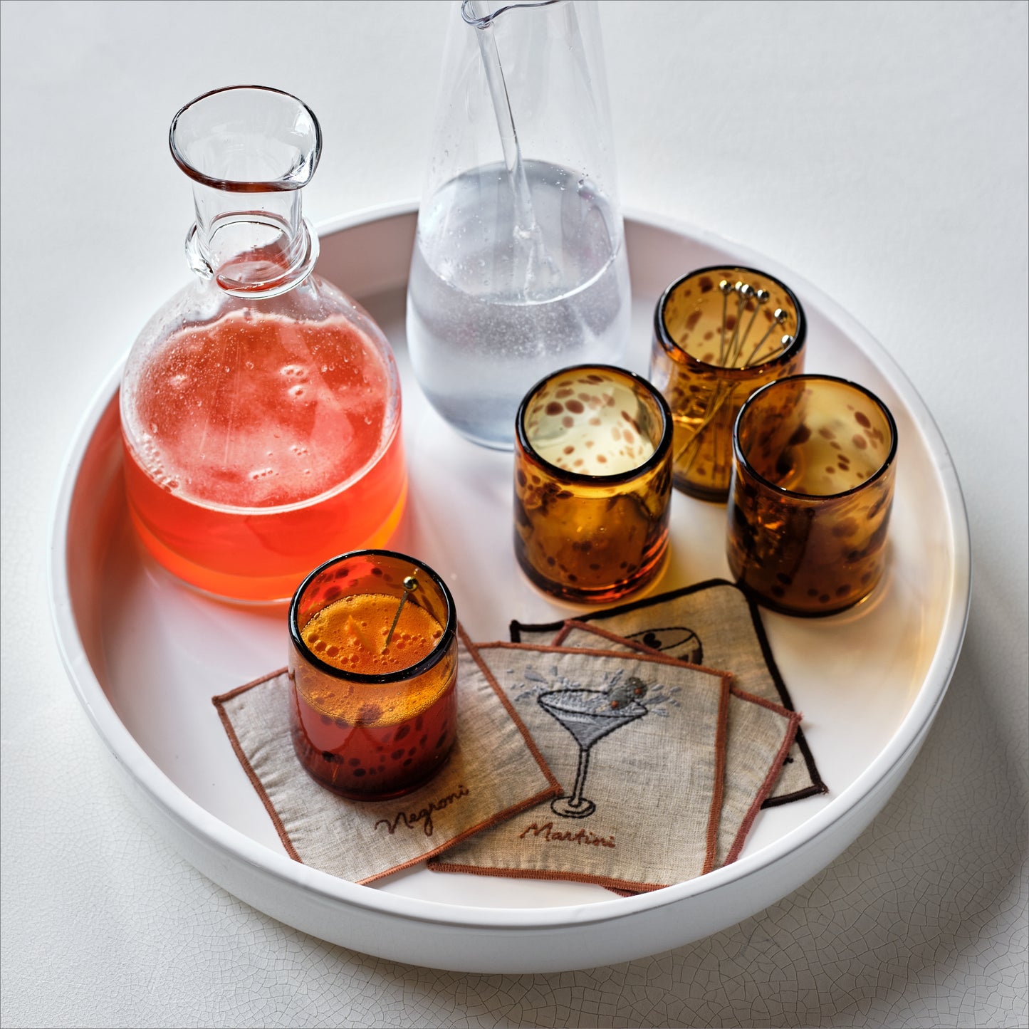 Mixed Cocktail Embroidered Linen Coasters, Set of 4
