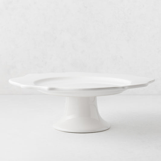 Modern Lungarno white ceramic cake stand with softened edges, 13.38-inch diameter, made in Italy.