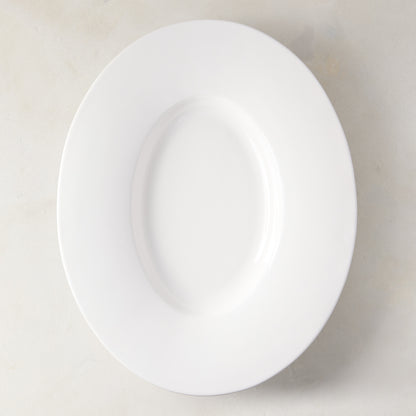 Modern Oval Wide-Rim Large Ceramic Platter, creamy white glaze, stoneware.