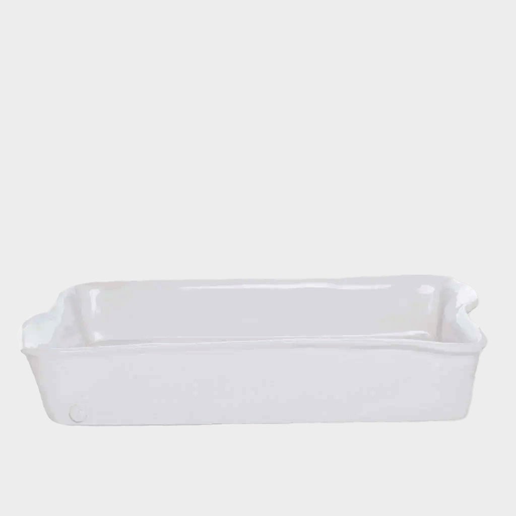 HG Handmade Ceramic Rectangular Baking Dish 4904 by Montes Doggett, creamy white glaze, 16"L x 10"W.