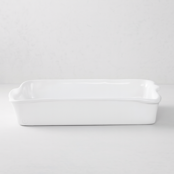 HG Handmade Ceramic Rectangular Baking Dish 4904, creamy white glaze, by Montes Doggett.