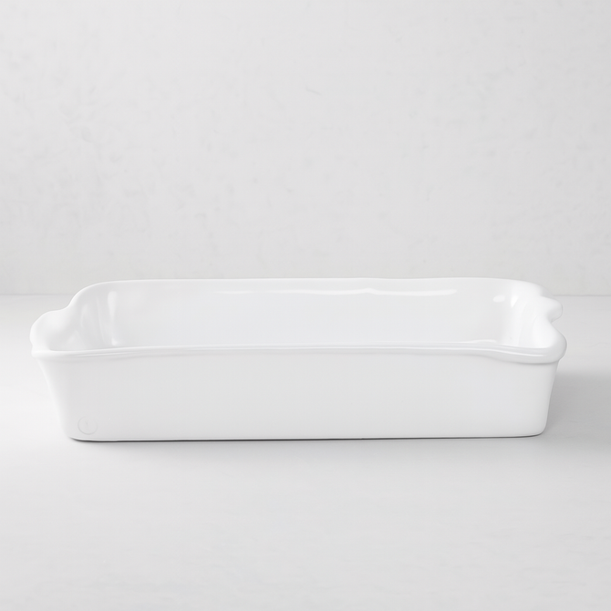 HG Handmade Ceramic Rectangular Baking Dish 4904, creamy white glaze, by Montes Doggett.
