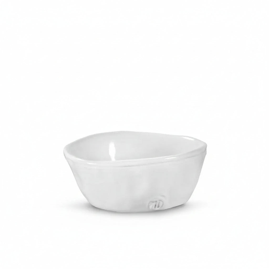 Handmade creamy white ceramic round baker, organic shape, 4.25"Dia x 1.75"H.