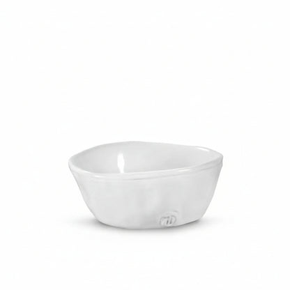 Handmade creamy white ceramic round baker, organic shape, 4.25"Dia x 1.75"H.