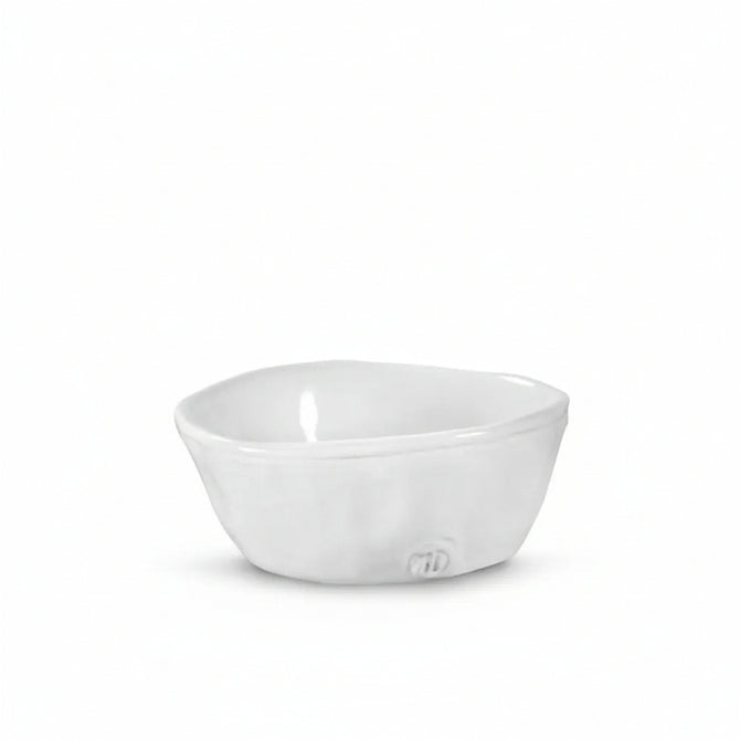 Handmade creamy white ceramic round baker, organic shape, 4.25"Dia x 1.75"H.