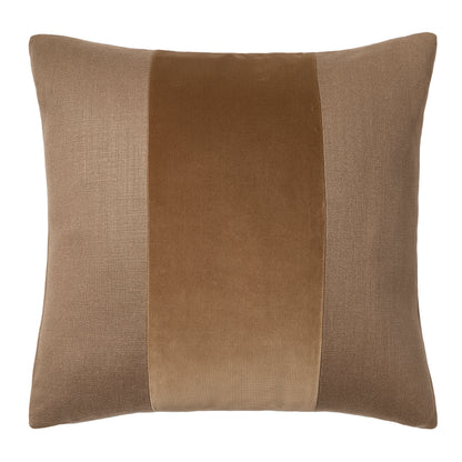 Moroccan Brown Tonal Wide Velvet Stripe and Linen Pillow, 22" square.