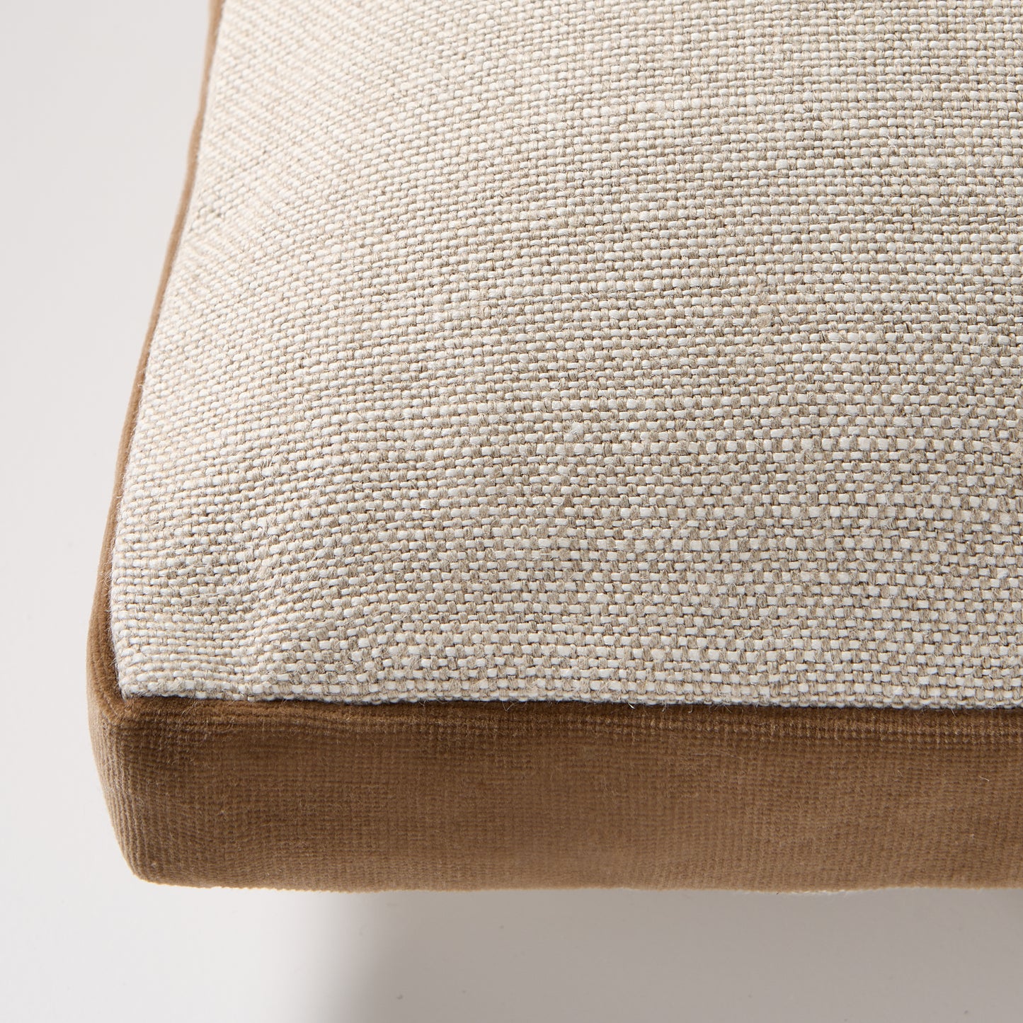 Moroccan Brown Velvet and Flax Linen Lumbar Pillow, 20"L x 14"H, with gusseted design.