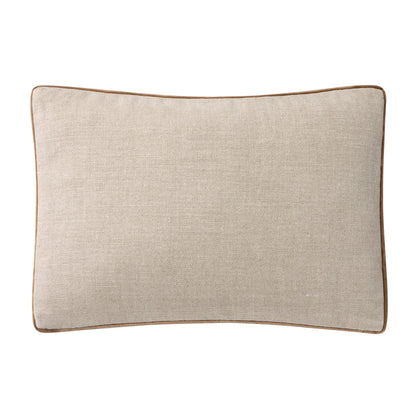Hudson Grace Moroccan Brown Velvet Gusseted and Flax Linen Lumbar Pillow, 20x14 inches.