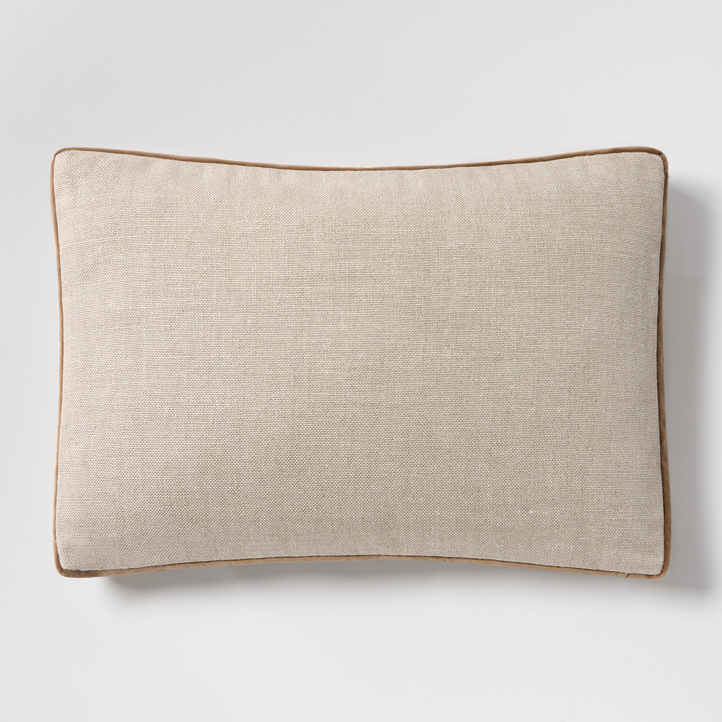 Moroccan Brown Velvet and Flax Linen Lumbar Pillow, 20"L x 14"H, with brown piping.