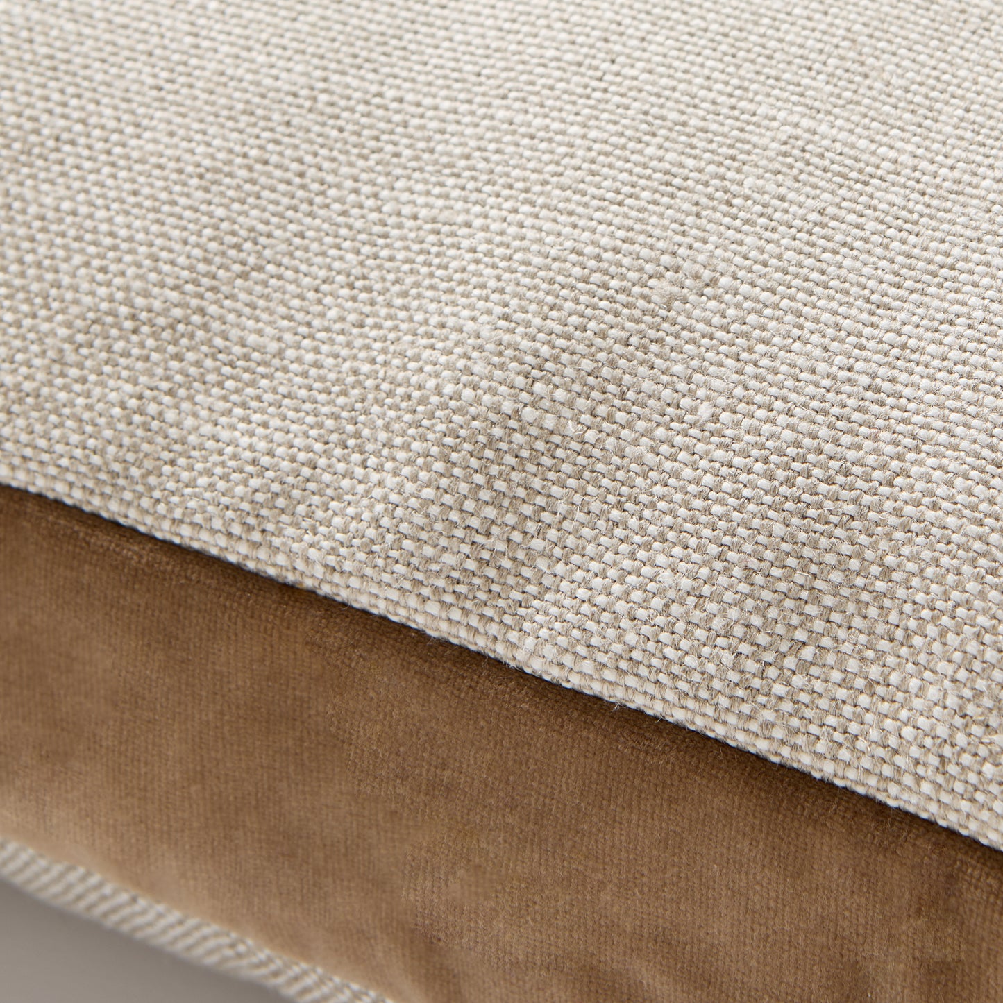 Moroccan Brown Velvet and Flax Linen 22" Square Pillow with gusset, custom made for Hudson Grace.