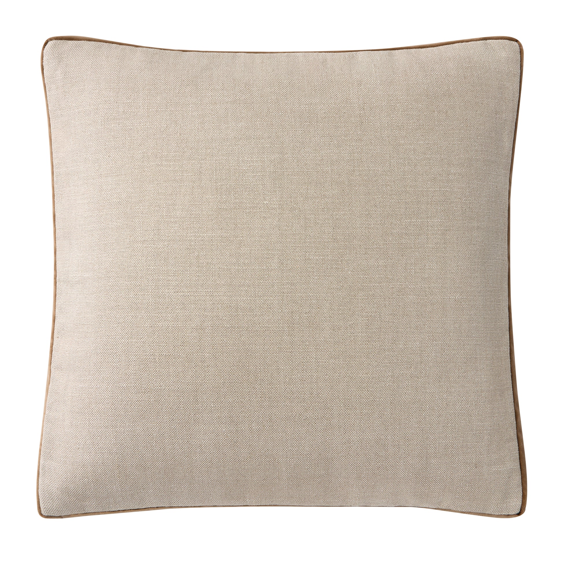 Moroccan Brown Velvet Gusseted and Flax Linen Square Pillow, 22", with brown piping.