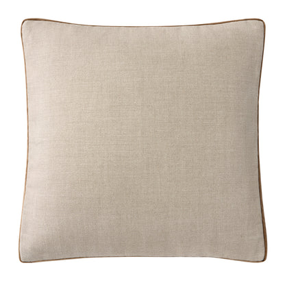 Moroccan Brown Velvet Gusseted and Flax Linen Square Pillow, 22", with brown piping.