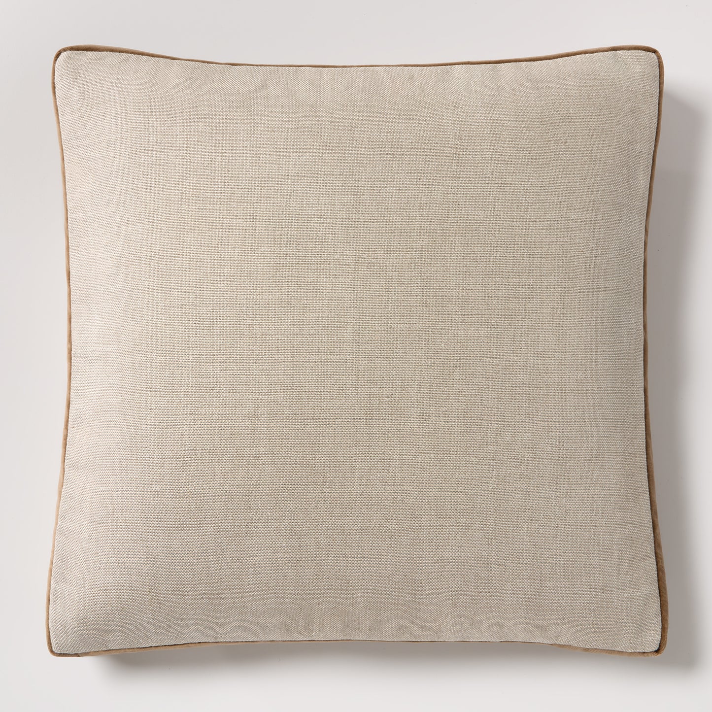 Moroccan Brown Velvet Gusseted and Linen Square Pillow, 22" square, with visible texture and brown piping.