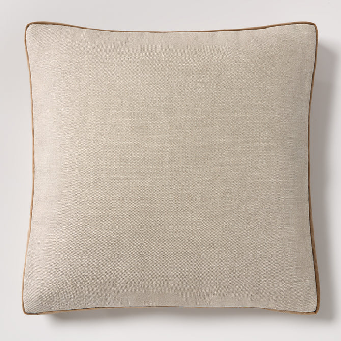 Moroccan Brown Velvet Gusseted and Linen Square Pillow, 22" square, with visible texture and brown piping.