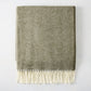 Moss Green Italian Herringbone Throw Blanket, 51"x67" cotton-acrylic blend with cream fringe.