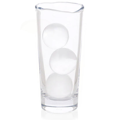 Clear Mozes Scissor-Cut Water Glass, 10.5 oz, with a rippled rim and three white ice spheres inside.