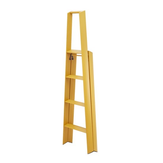 Mustard yellow Lucano Hasegawa 4-step lightweight aluminum and steel ladder with black accents.